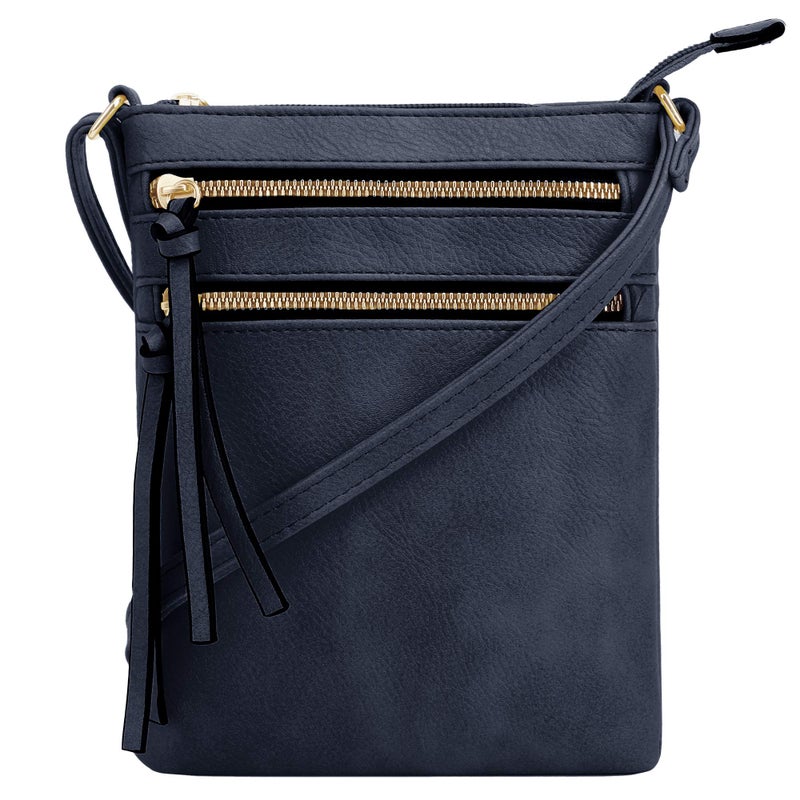DELUXITY | Crossbody Purse Bag | Functional Multi Pocket Double Zipper Purse | Adjustable Strap | Medium Size Purse | Navy - Image 1